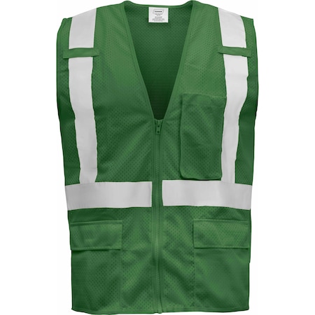 Standard Safety Vest W/ Zipper & Radio Clips (Green/Medium)
